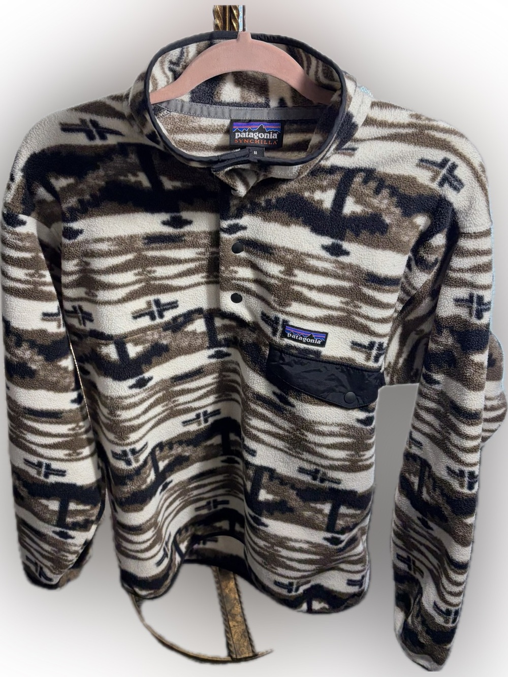 Rare Patagonia Synchilla Snap-T Fleece Pullover Medium Shepherd Knit Birch White